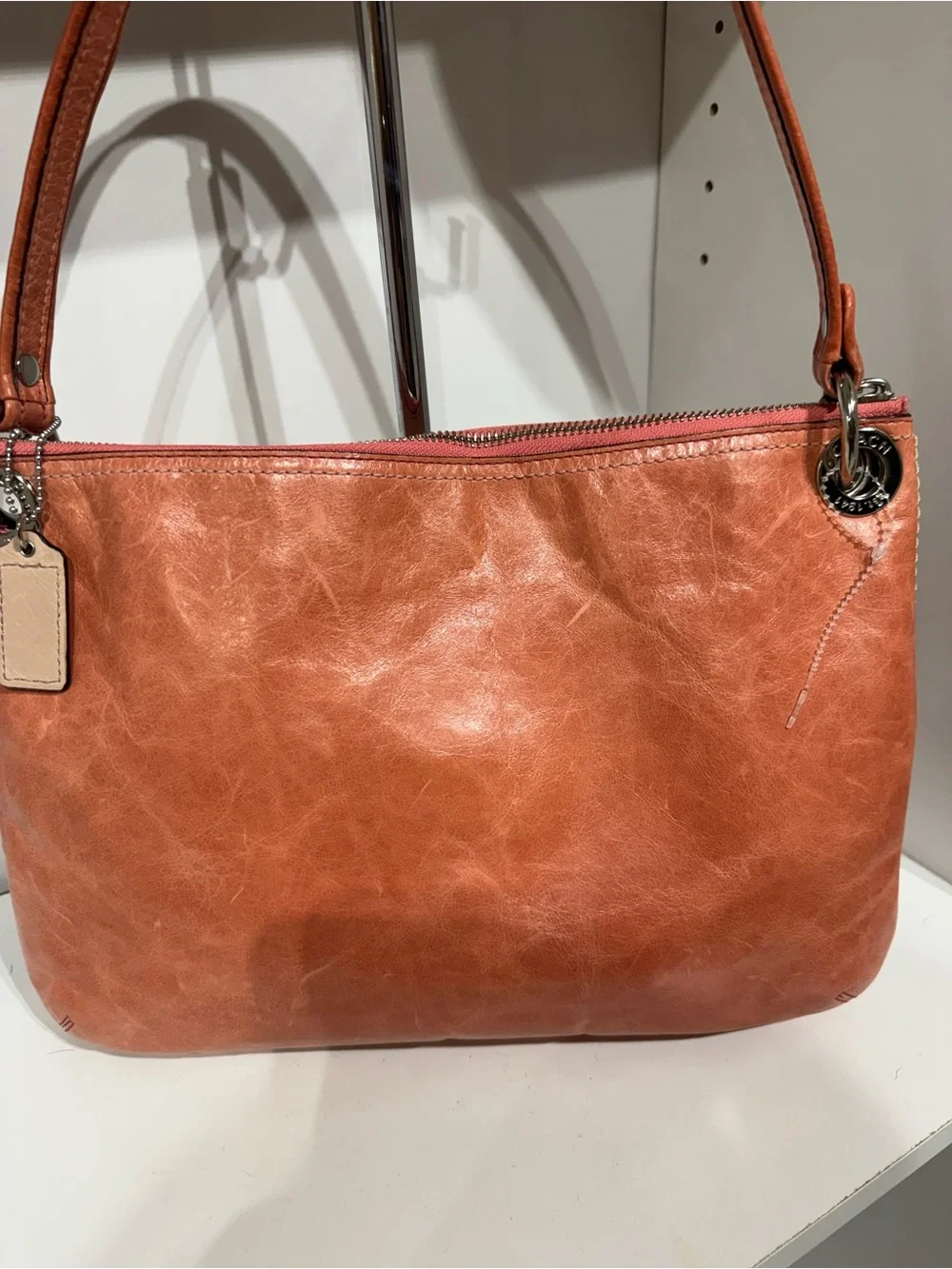 Coach y2k Orange Leather Shoulder Bag with Front Buckle Pockets